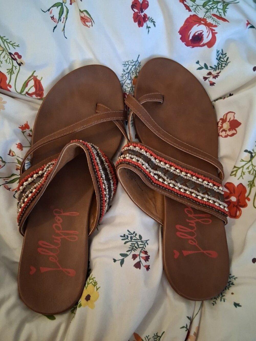 Jellypop Beaded Sandals Women’s Size 10 Brown Boho Flip Flop Style